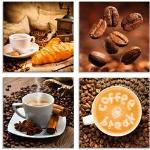 Glasbild ARTLAND "Kaffeetasse Croissant Kaffeebohnen" Bilder braun Glasbilder