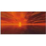 Orange Zeitgenössische Artland Sonnenuntergang am Meer Sonnenaufgang Bilder mit Meer-Motiv Querformat 50x100 