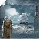 ARTland Poster Kunstdruck Wandposter Bild ohne Rahmen 50x50 cm Meer Küste Maritim Schiff Segelschiff Möwe Leuchtturm Sturm Wolken T6DA