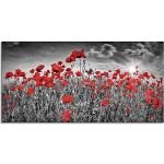 Reduzierte Schwarze Artland Runde Blumenglasbilder mit Mohnblumen-Motiv aus Glas 50x100 1-teilig 