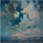 Blaue Impressionistische Artland Sonnenaufgang Kunstdrucke aus Aluminium 100x100 