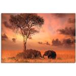 Orange Artland Rechteckige Digitaldrucke mit Elefantenmotiv aus Holz 60x90 