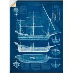 Wandbild ARTLAND "Entwurf für ein Antikes Schiff I" Bilder blau Kunstdrucke
