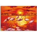 Rote Moderne Artland Leinwanddrucke mit Flamingo-Motiv handgemacht 50x70 