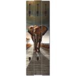 ARTland ARTlland Wandgarderobe Holz Design mit 5 Haken Garderobe mit Motiv Ein Elefant läuft auf der Straße Größe: 45x140 cm - braun Holzwerkstoff 9965DG-271