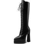 Schwarze Lack-Optik Elegante Spitze High-Heel Stiefel mit Reißverschluss aus Lackleder rutschfest für Damen Größe 38 