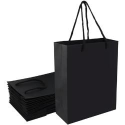 ASelected 20 schwarze Geschenktüten, 15 x 7 x 20 cm, schwarze Papier-Geschenktüten mit Griffen, können für Geburtstage, Hochzeiten, Shopping, Partys wiederverwendet werden