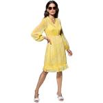 Gelbe Bestickte 3/4-ärmelige Heine V-Ausschnitt Freizeitkleider mit Rüschen aus Polyester für Damen für den für den Frühling 