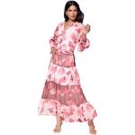 Rosa Blumenmuster Langärmelige Ashley Brooke Maxi Stehkragen Sommerkleider aus Polyester für Damen Größe XS 