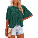 Dunkelgrüne Romantische Rundhals-Ausschnitt Tunika-Blusen aus Chiffon für Damen Übergrößen für den für den Sommer 