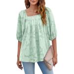 Grüne Blumenmuster Business Tunika-Blusen aus Chiffon für Damen Größe S für den für den Sommer 