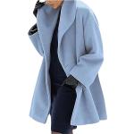 Himmelblaue Unifarbene Maxi Kapuzenmäntel aus Flanell mit Kapuze für Damen Größe L für den für den Winter 