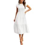 Weiße Unifarbene Elegante Maxi Stufenkleider Gesmokte aus Polyester für Damen Größe M für den für den Sommer 