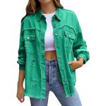 Grüne Vintage Mini Übergangsjacken aus Denim für Damen Größe L für den für den Sommer 