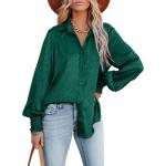 Grüne Elegante Langärmelige V-Ausschnitt Festliche Blusen aus Satin für Damen Größe XL für den für den Sommer 