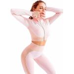 ASKSA Damen Yoga Sportanzüge Langarm Crop Top + Leggings 2 Stücke Bekleidungs Sets Jogginganzug, Rosa, M