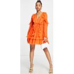 Orange Langärmelige Asos Design Emoji Maxi V-Ausschnitt Lange Abendkleider für Damen Größe XS 
