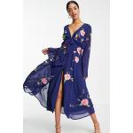 Marineblaue Blumenmuster Asos Tall V-Ausschnitt Festliche Kleider für Damen Größe XS Tall 