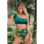 Grüne Tropische Cupshe Asymmetrische High Waist Bikinihosen aus Nylon für Damen Größe L 