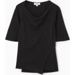 Schwarze COS Wasserfall-Ausschnitt T-Shirts aus Jersey für Damen Größe M 
