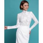 Bunte Elegante Langärmelige Bio Mini Nachhaltige Stehkragen Kurze Brautkleider aus Baumwolle enganliegend für Damen Größe XXL für die Braut 