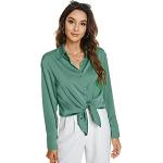 Grüne Casual Langärmelige Festliche Blusen aus Satin Handwäsche für Damen Größe L für Partys 