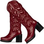 Rote Bestickte Damencowboystiefel & Damenwesternstiefel mit Reißverschluss in Breitweite aus Kunstleder Größe 40 