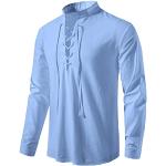 Himmelblaue Vintage Langärmelige Henleykragen Herrenjeanshemden aus Leinen Größe L für Partys 