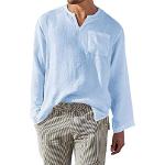 Reduzierte Blaue Casual Langärmelige Henleykragen Shirts mit Tasche aus Baumwolle für Herren Größe 3 XL 