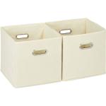 Aufbewahrungsbox 2er Set, Regalkorb ohne Deckel, mit Griff, faltbar, Stoffbox quadratisch, 30 cm, beige
