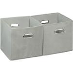 Aufbewahrungsbox 2er Set, Regalkorb ohne Deckel, mit Griff, faltbar, Stoffbox quadratisch, 30 cm, grau