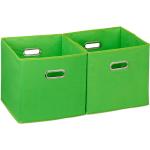 Aufbewahrungsbox 2er Set, Regalkorb ohne Deckel, mit Griff, faltbar, Stoffbox quadratisch, 30 cm, grün