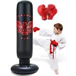Aufblasbarer Boxsack für Kinder, 160 cm, freistehender Boxsack für Kinder mit Handschuhen, Boxsack mit Ständer, Erwachsene, zum Üben von Karate, Taekwondo, MMA (rote Handschuhe)