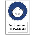 Aufkleber Warnung Zutritt nur mit FFP2-Maske Hinwe