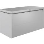 Silberne BioHort LoungeBox Auflagenboxen & Gartenboxen verzinkt aus Edelstahl mit Deckel 