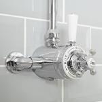 Aufputz Duscharmatur 1-Weg für Duschstange in Chrom/Weiß aus Messing - Retro Duschthermostat - Elizabeth, von Hudson Reed