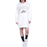 Weiße Bestickte Oversize Langärmelige V-Ausschnitt Sweatkleider aus Baumwolle mit Kapuze für Damen Größe M 