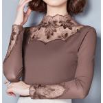Violette Oversize Langärmelige Rollkragen Festliche Blusen aus Spitze maschinenwaschbar für Damen Größe 5 XL 