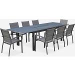 Ausziehbarer Tisch Gartengarnitur - Philadelphie Anthrazit - Aluminiumtisch 200/300 cm, Glasplatte, Verlängerung, 8 Sitze aus Textilene, Anthrazit