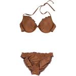 AvaMia Damen Bikini Set vorgeformtes Buegel-Bikinitop mit Bikinihose Low Rueschchen Farbe Braun M