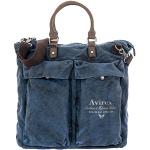 Avirex, Collection 140506 Shopper-Tasche mit Ledergriffen und verstellbarem Schultergurt, Canvas, Farbe Blau