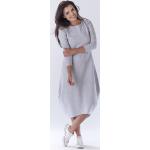 Graue Unifarbene Casual Langärmelige Mini Rundhals-Ausschnitt Sweatkleider für Damen Größe XL 