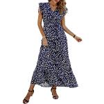 Reduzierte Dunkelblaue Elegante Ärmellose Maxi V-Ausschnitt Sommerkleider mit Rüschen aus Polyester für Damen Größe XL für den für den Sommer 