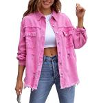 Pinke Oversize Übergangsjacken aus Denim für Damen Größe XL für Partys 