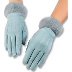 Hellblaue Elegante Bio Touchscreen-Handschuhe aus Veloursleder für Damen Größe M für den für den Winter 