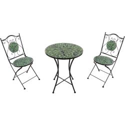 AXI Amélie Bistroset 3-teilig mit Mosaik Design in Blätter Grün | Bistrotisch mit 2 Stühlen | Bistro Gartenmöbel Set für Garten / Balkon / Terrasse | Balkonset / Sitzgruppe