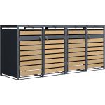 AXI Lucas Mülltonnenbox in Metall Anthrazit/Holzoptik | Mülltonnenverkleidung mit Deckel für 4 Tonnen - 240 - 960L | Müllbox / Aufbewahrungsbox für Mülltonnen