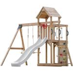 Sandfarbene Axi Nachhaltige Spieltürme & Stelzenhäuser aus Zedernholz mit Kletterwand 