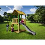 AXI Spielhaus Pumba mit Sandkasten & grauer Rutsche | Stelzenhaus in Braun & Grün aus FSC Holz für Kinder | Spielturm mit Wellenrutsche für den Garten