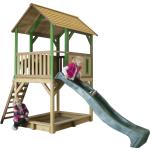AXI Spielhaus Pumba mit Sandkasten & grüner Rutsche | Stelzenhaus in Braun & Grün aus FSC Holz für Kinder | Spielturm mit Wellenrutsche für den Garten